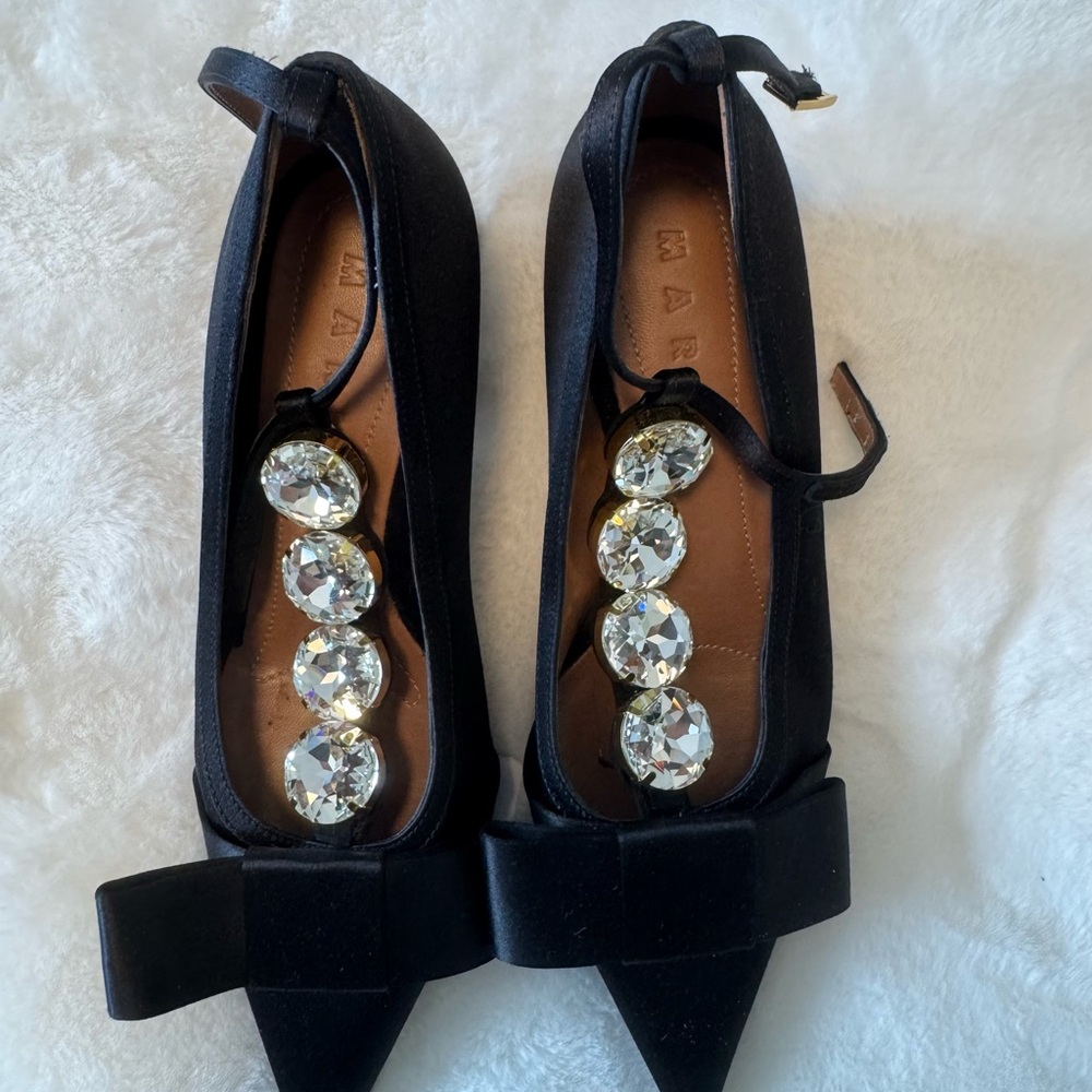 Marni Black Heels with Crystal Embellishments